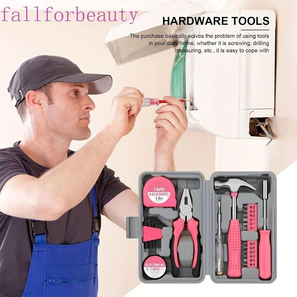 Fallforbeauty ชุดเครื่องมือสีชมพู, กล่องเครื่องมือพลาสติกกล่องเก็บ Home Repair ชุดเครื่องมือขนาดเล็ก