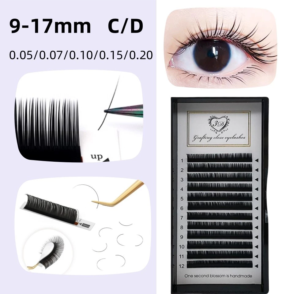ขนตาปลอม แบบงอน โค้งทรง CD ความหนา0.05 ขนาด 9-17 มม. สีดำ สำหรับแต่งหน้าเป็นเส้นต่อเส้น ขนตาปลอม ขนมิงค์เทียมCD