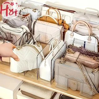 Ge พลาสติกใสกระเป๋าถือออแกไนเซอร์4ส่วนกระเป๋าตู้เสื้อผ้าชั้นวาง ง นอกจากนี้ กระเป๋ายืนแสดงถือจัดเก็บออแกไนเซอร์ผู้ถือสี่เหลี่