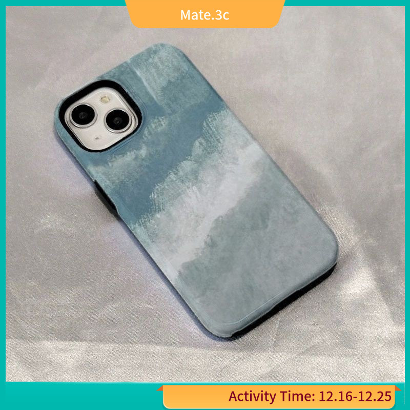 เคสโทรศัพท์มือถือ ฟิล์มสองชั้น ลายทะเลสาบ สีฟ้า เรียบง่าย สําหรับ Iphone 14Pro 13 11 1IP1