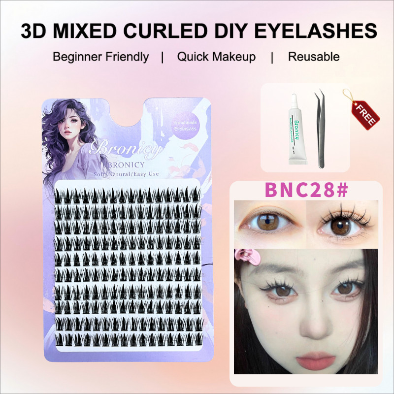 Bronicy 10 แถวขนตาข ้ าวสาลีการ ์ ตูนธรรมชาติ Segmented Little Devil Grafted Eyelashes