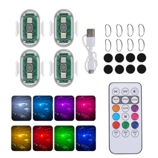 4pcs Wireless LED Car Motorcycle Anti-collision Rechargeable Warning Light Flash Indicator Drone Accessories 7 Colors Remote Control Aircraft Strobe Light Motorcycle Light