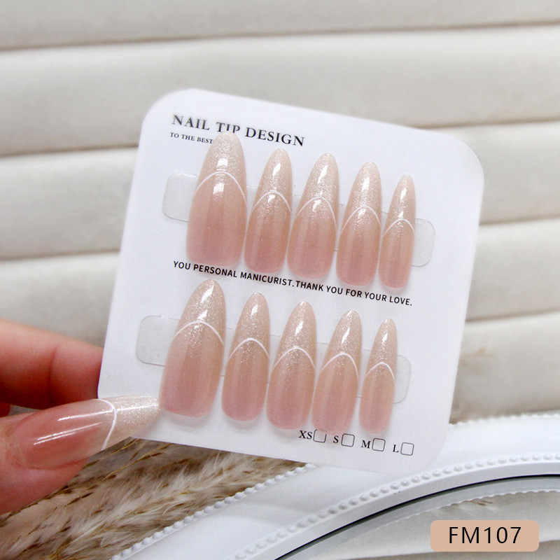 10ชิ้นแมวตาที่ทําด้วยมือกดบนเล็บเงาเล็บปลอมที่มีวุ้นสติกเกอร์ FM107