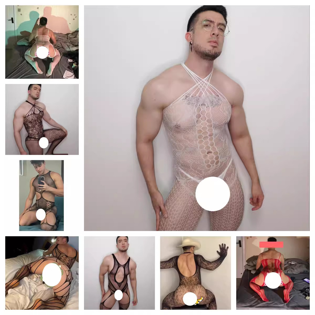 BBOYMMYOBB ผู้ชาย ทั้งหมด Fishnet ถุงเท้าร่างกาย ชุดชั้นใน กางเกย์ ความสุข Crossdress ชุด