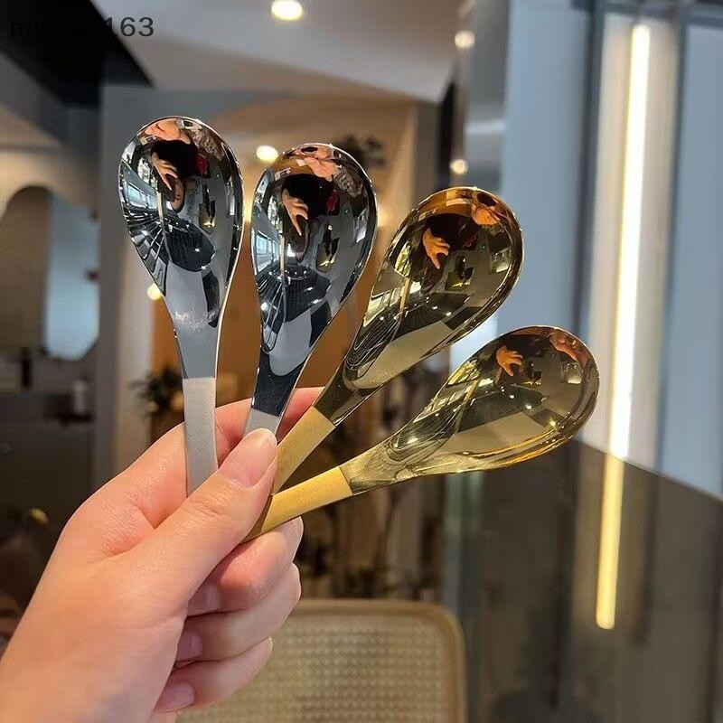 Myoloy Ins สแตนเลสเกาหลีช้อนซุป Home Kitchen Ladle ความจุทองเงินกระจกขัด Flatware สําหรับกาแฟบนโต๊ะอาหาร TH