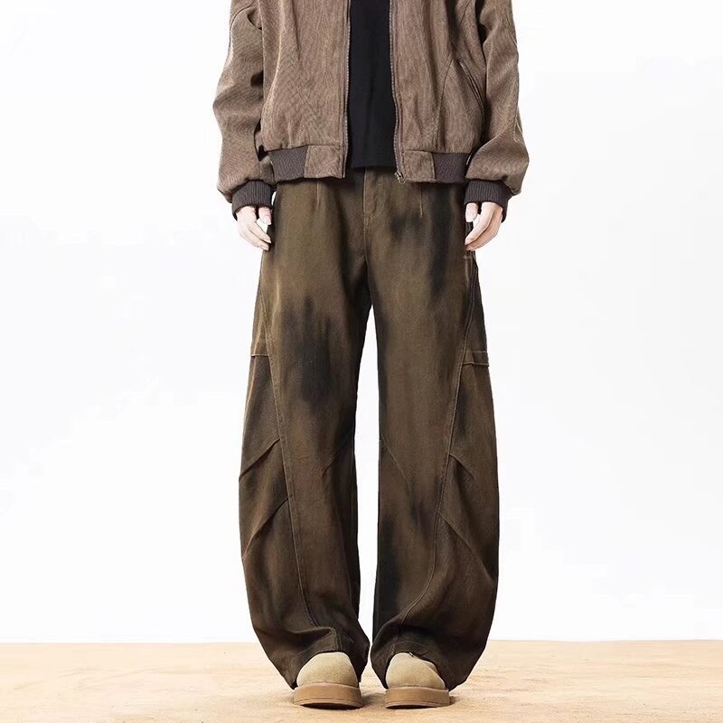 Bent Knife Casual Pants Mens Trend Brand Dirty Stained Loose Leg Work Pants