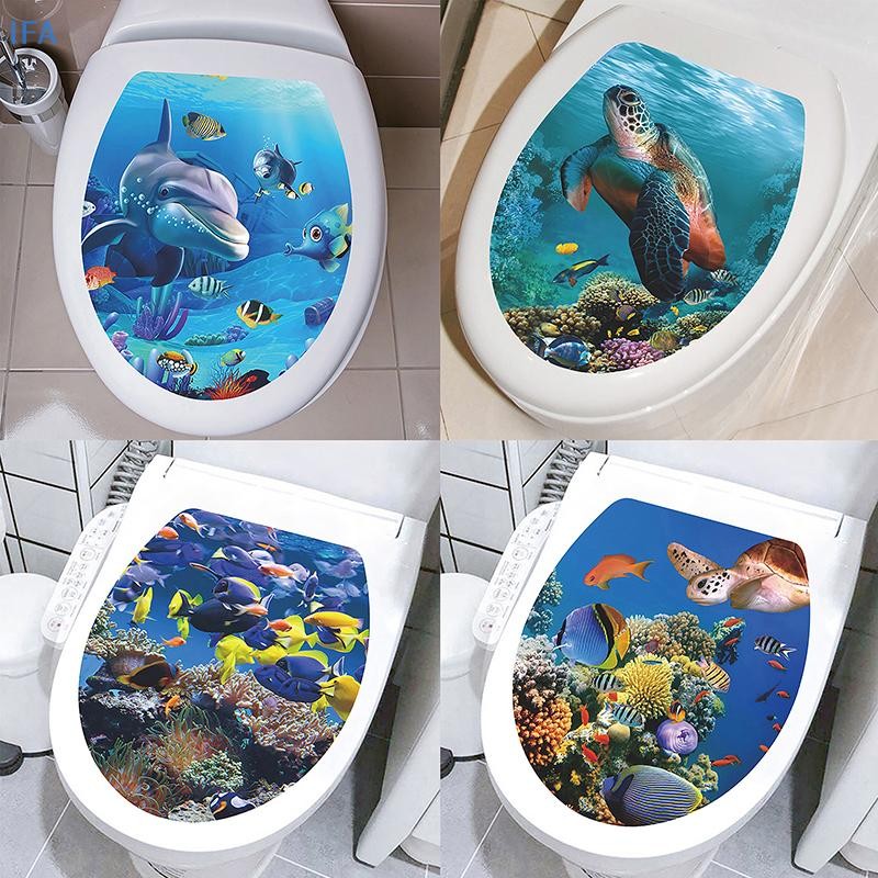 IFA Multi รูปแบบ Undersea สัตว์รูปแบบฝาชักโครกสติกเกอร์ห้องน้ําตกแต่งห้องน้ําภาพวาดที่ถอดออกได้ภาพจิตรกรรมฝาผนังฝาชักโครก good
