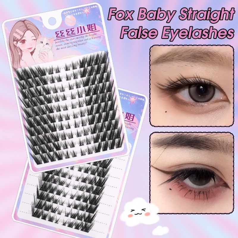 เกาหลี Fox Slant Flying ขนตาปลอม - Eyelash Extension- Black Stem Eyelash Clusters - DIY, ยาว, การ์ตูน, แบ่งส่วน, หนา - Antique False Lashes - เครื่องมือแต่งหน้าหญิง