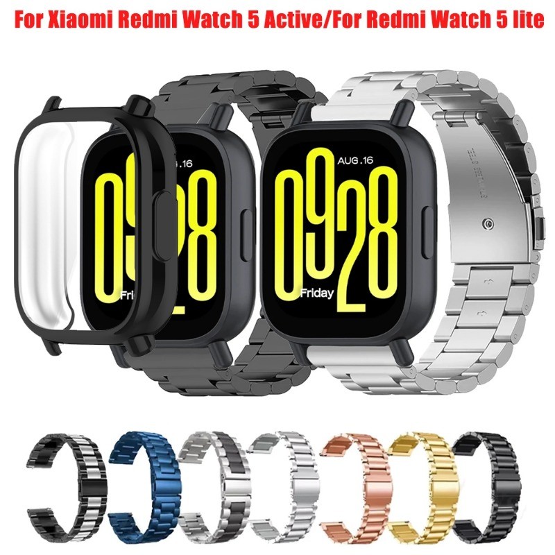 ฝาครอบกรณี + สายนาฬิกาสําหรับ Xiaomi Redmi Watch 5 Active สร้อยข้อมือสายโลหะสําหรับ Redmi Watch 5 Lite Correa สแตนเลสเปลี่ยน Band