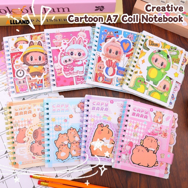 การ์ตูน Capybara Kuromi A7 Coil Notebook - 65 หน้ากระดาษเส้นแนวนอน - Mini Book Journal Planer Kawaii