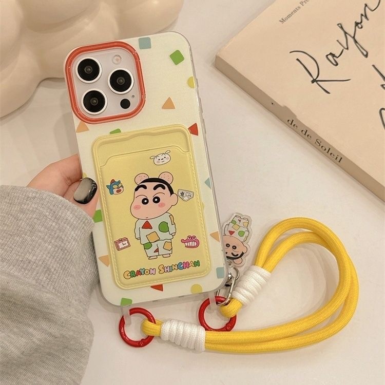 SUN ชุดการ์ตูนตลกตลก เคส ชินจัง Bracelet นุ่ม เคสiPhone 11 13 14 15 12 Pro Max 7Plus XR X XS Max 7 8 14 15 Plus