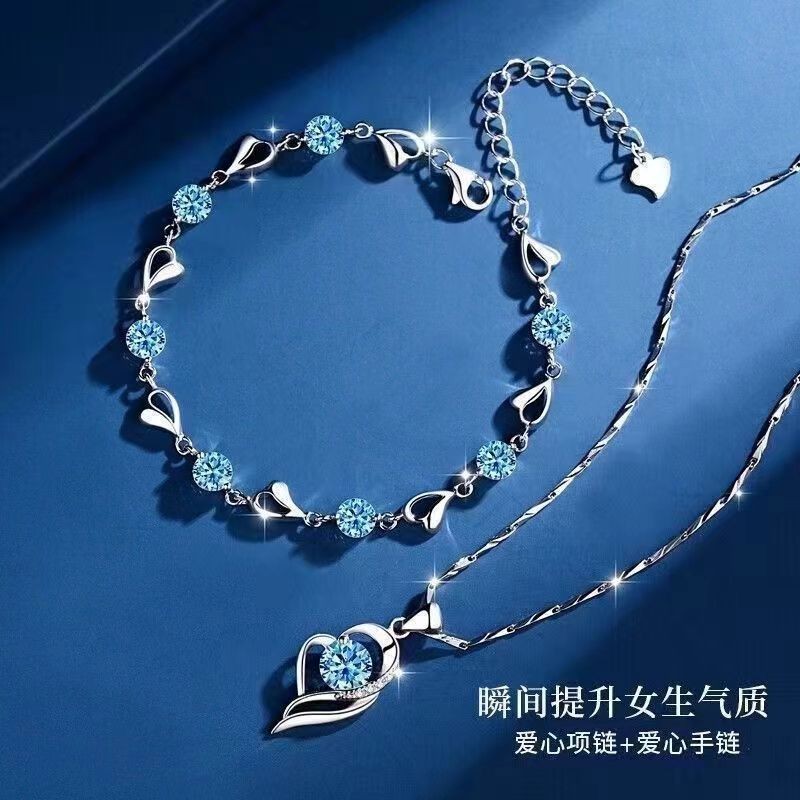 FF999 เงินสเตอร์ลิง Ocean Heart ชุดสร้อยคอและสร้อยข้อมือ ดีไซน์หรูหรา เหมาะสำหรับวันสำคัญอย่างวันเกิ