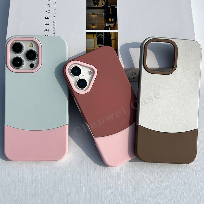 Contrast สี 2 in 1 Matte กันกระแทกสําหรับ iPhone 16Promax 16Pro 16 15Promax 15Pro 15 14Promax 14Pro 13Promax 13Pro 13 14 16Plus