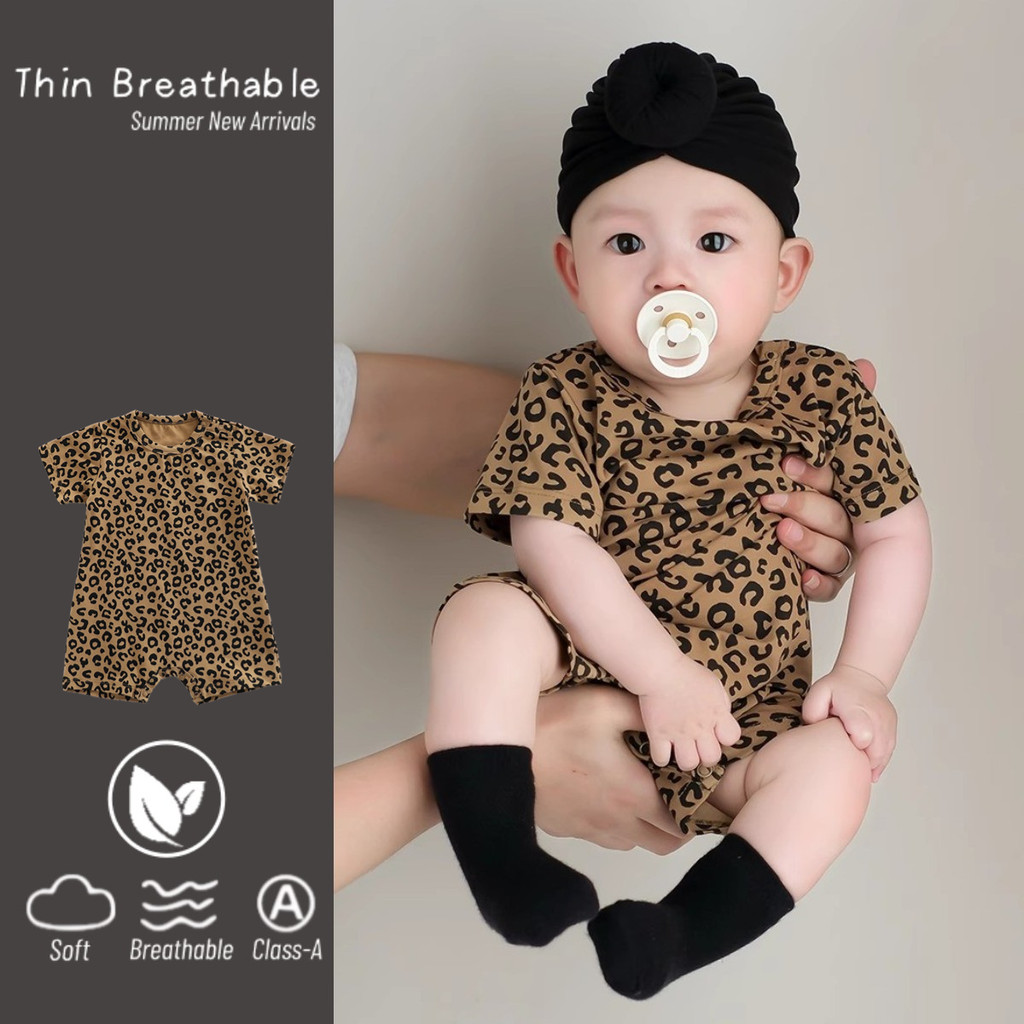 ฤดูร้อนใหม่เสื้อผ้าเด็กสุดน่ารักเสือดาวพิมพ์บอดี้สูทแขนสั้น 0-24 เดือนทารกแรกเกิด สุด ๆ หล่อ ชุดรอมเปอร์ ออกนอกบ้าน เสื้อผ้า