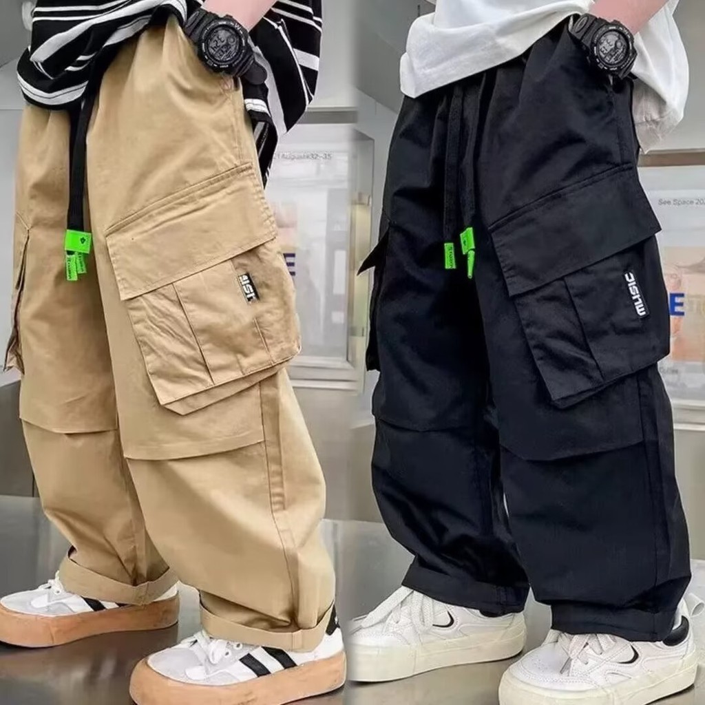 กางเกงคาร์โก้เด็กผู้ชาย กางเกง เด็ก กระเป๋าหลาย เอวยางยืด ขากว้าง ผ้าคุณภาพดี ระบายอากาศได้สะดวกสบาย 【จัดส่งจากประเทศไทย】
