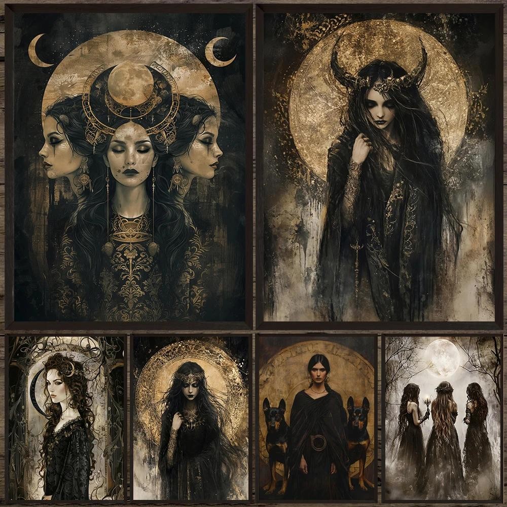 Hecate Goddess of Witchcraft Wall Art Victorian ภาพวาดผ้าใบ Magic Goddess โปสเตอร์พิมพ์สําหรับตกแต่ง