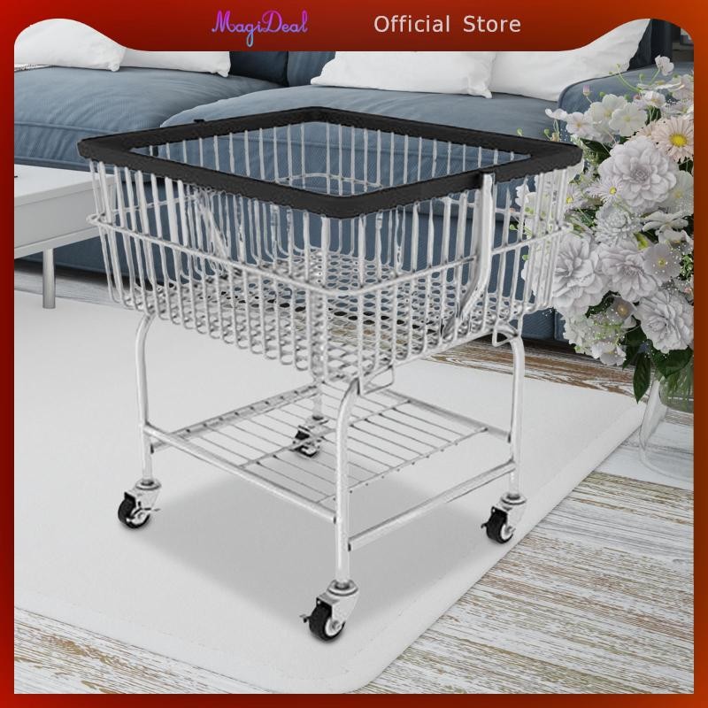 MagiDeal ตะกร้าซักผ้า Rolling ซักรีดรถเข็น Hamper Commercial Storage มีล้อประหยัดพื้นที่ Home Office Organization Organizer
