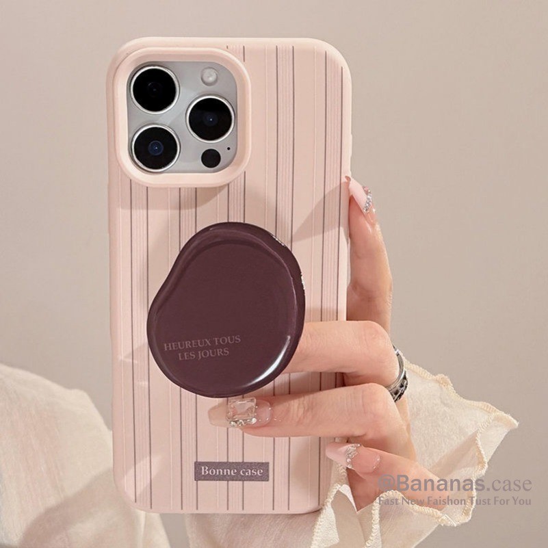 เข้ากันได้กับ iPhone 16 15 14 13 12 11 Pro Max X Xr Xs Max 7 8 6 6s Plus เคสโทรศัพท์ Simple Pink Stripe + Stand Soft Back Cover