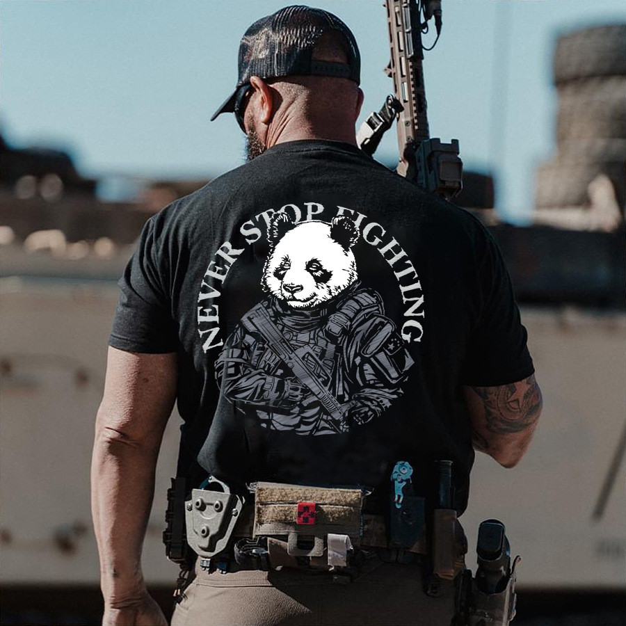 Tough Guy Club Panda Warrior QBZ95 Theme พิมพ์ใหม่เสื้อยืดกลางแจ้งการฝึกอบรมทางกายภาพสไตล์ทหารสำหรับ
