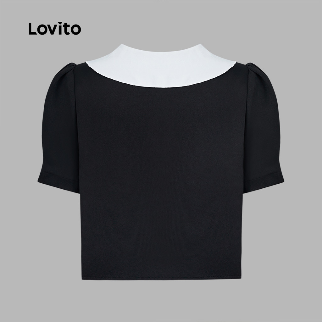 Lovito เสื้อเบลาส์เย็บผ้าด้านหน้ากระดุมธรรมดาแบบลําลองสําหรับผู้หญิง L131LD1204 ราคา ถูกที่สุด ดีลบีเคเค แกลเลอรีภาพที่ 5