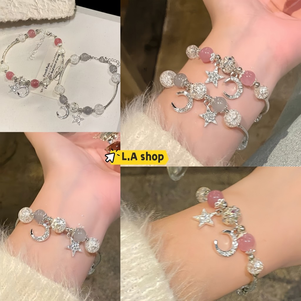 L.A Shop★สไตล์ใหม่★ สร้อยคอมือ แต่งโซ่ลูกปัด ลายพระจันทร์กับดาว คาวาอี้มาก "BRL-7"