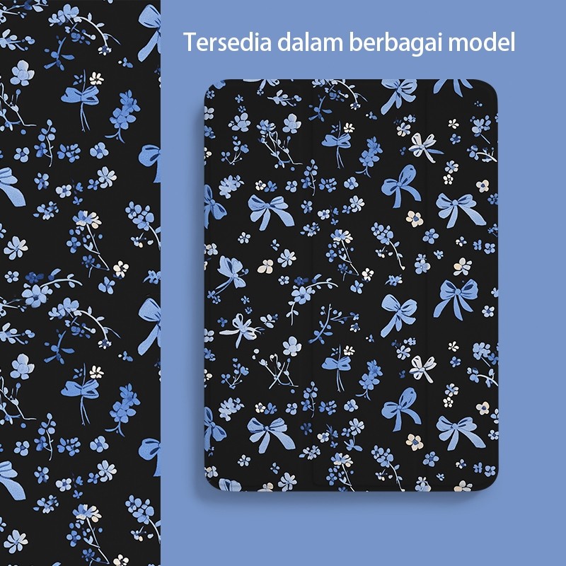 Blue Flower Motif and Tassel Buttons Case iPad Gen10 Transparent HD, Anti-Scratch, 10.2"/11" Mini7/A