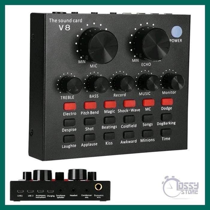 Part V8 การ์ดเสียงอินเทอร์เฟซเสียง USB Live Broadcast Mixer ไมโครโฟนอุปกรณ์ไฟฟ้า