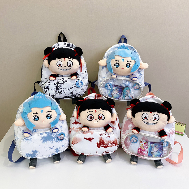 All-Match กระเป๋าเป้สะพายหลังการ์ตูนเรียบง่าย Nezha Doll กระเป๋านักเรียนนักเรียนน่ารักกระเป๋าเป้สะพา