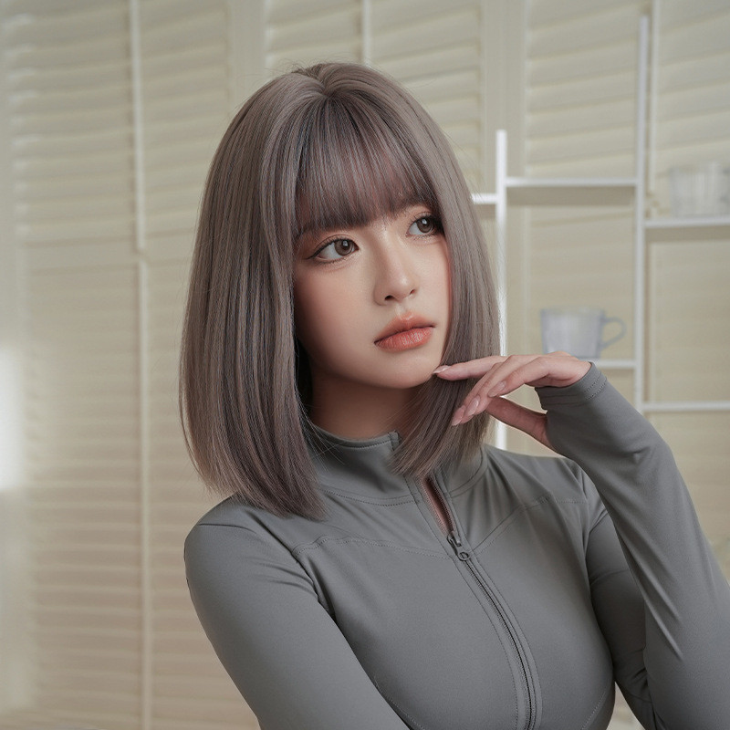 7JHH WIGS 2025 วิกผมข้ามพรมแดนสั้นผมตรงสีเทาสีม่วงเต็มหมวกทุกวันหมวกวิกผม