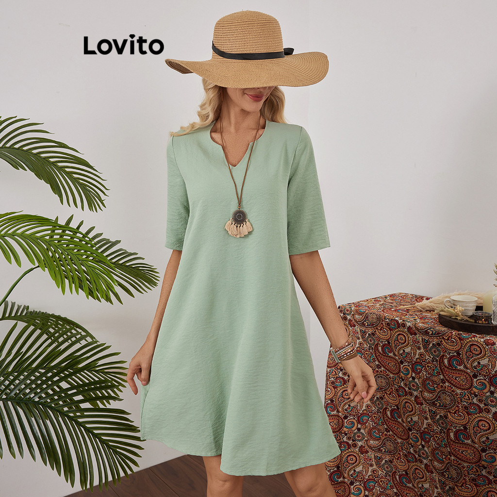 Lovito ชุดเดรสเรียบง่ายสบายๆ สำหรับผู้หญิง LBL18247