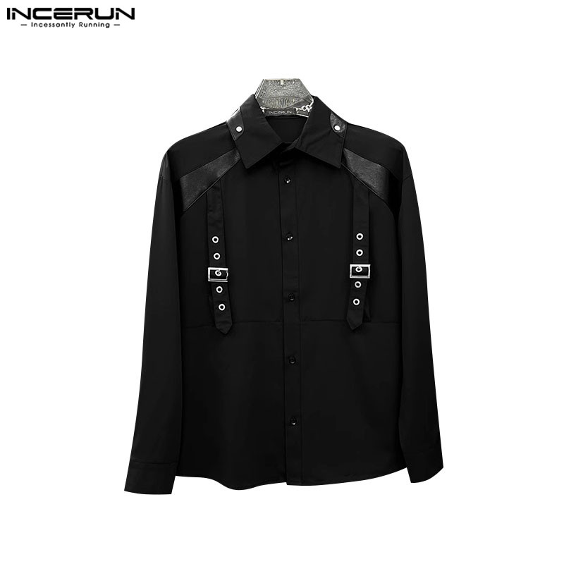 Incerun ผู้ชายเกาหลีลําลองปุ่มเย็บเสื้อแขนยาวสีทึบ Presale