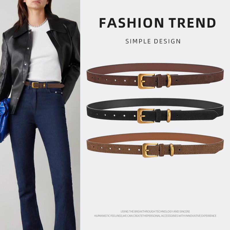 Retro All-Match สุภาพสตรีเข็มขัดหนัง Frosted Pin Buckle แฟชั่นตกแต่งกางเกง High-End เข็มขัดผู้หญิงแฟชั่นอุปกรณ์เสริม