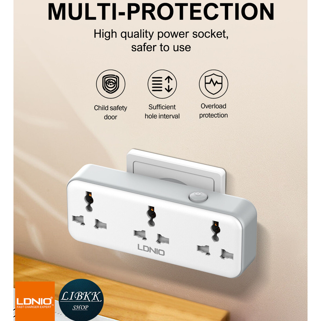 LDNIO SC3317 ปลั๊กไฟติดผนัง EU US UK ปลั๊ก USB 2500W ปลั๊กไฟแบบหมุนได้ เต้าเสียบสากล