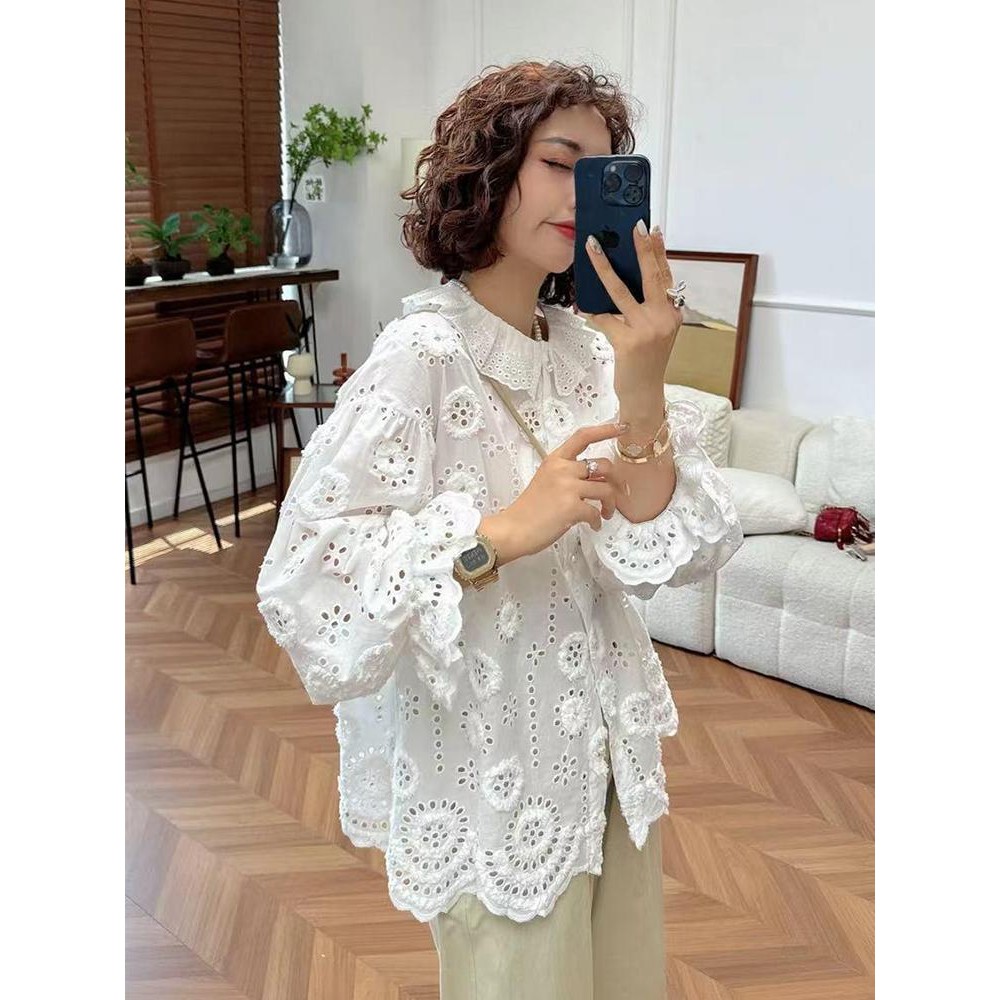 ฤดูใบไม้ร่วงใหม่หวานแฟชั่นแขนยาวเสื้อถนนเวอร์ชั่นเกาหลีสบายๆที่เรียบง่ายพัฟแขนเสื้อเสื้อขนาดใหญ่