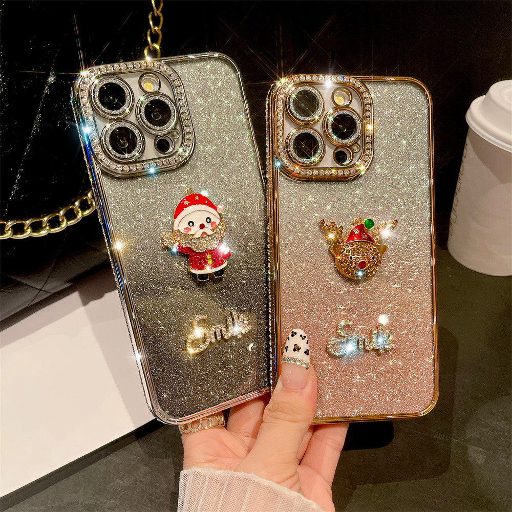 หรูหราประกายเพชรต้นคริสต์มาสเคสโทรศัพท์สําหรับiphone 16 11 12 13 14 15 pro max 15 16 plus Anti DROPเลนส์ป้องกันTPU soft Shellเคสโทรศัพท์