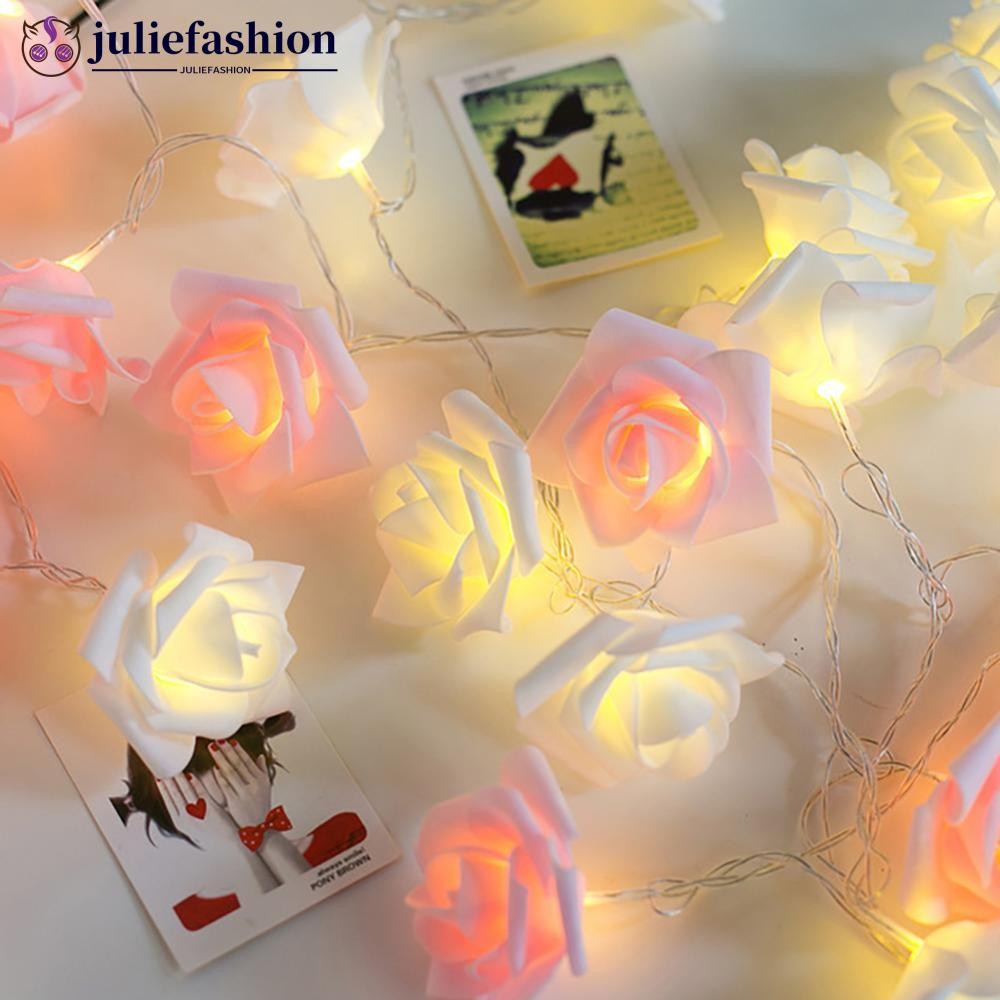 JULIEFASHION 1.5/3m 20 ไฟ Rose ดอกไม้รูปไฟ LED String ไฟอบอุ่นบ้านสวน Party ตกแต่งไฟคริสต์มาสงานแต่ง