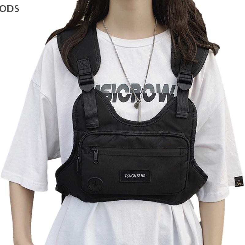 Ods กันน้ํากลางแจ้ง Functional เสื้อกั๊กแฟชั่นเครื่องมือกระเป๋าคาดหน้าอก Hip-hop หล่อเสื้อกั๊ก Outerwear แบบพกพากระเป๋าหน้าอก OD