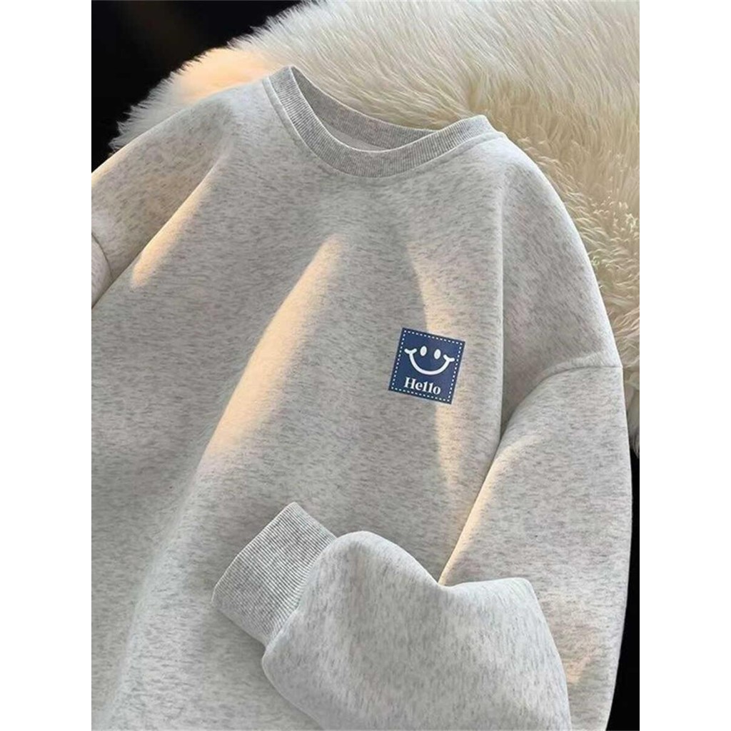 COD (จัดส่งในกรุงเทพฯ) MAO Shop น้ำหนักปอนด์ผ้าฝ้ายเทรนด์เสื้อกันหนาวขนแกะคอกลมไม่มีหมวก