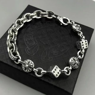 Retro Silver สร้อยข้อมือตัวอักษรที่ไม่ซ้ํากันผู้ชายผู้หญิงสไตล์คู่ Retro โซ่เงินไทย Cross Dice Cross Chain สร้อยข้อมือเครื่องประดับของขวัญ