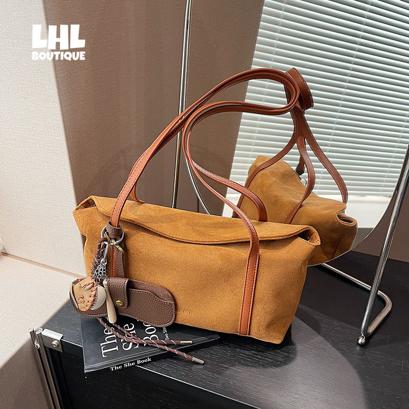 LHL BOUTIQUE กระเป๋าสะพายไหล่ย้อนยุค Frosted ความจุขนาดใหญ่