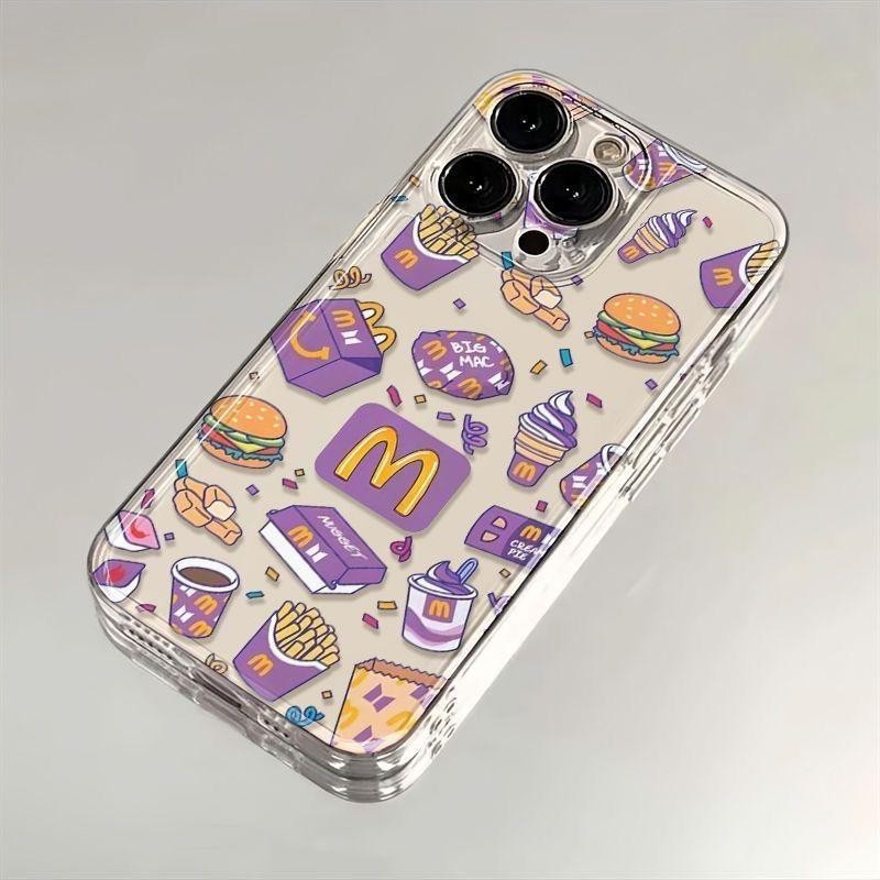 การ์ตูน Burger French Fries สําหรับ Samsung S25 S24 S23 Ultra S22 S21 Plus S20 S24 FE หมายเหตุ 20 Ultra สีม่วง M Burger กันกระแทก Clear Soft ป้องกัน