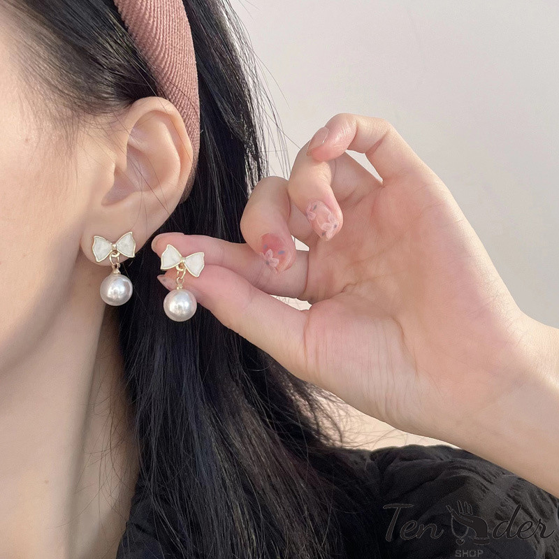 COD-ส่งเร็วจากไทย🎀ต่างหูมุก Bowknot Pearl เครื่องประดับแฟชั่นระดับไฮเอนด์ต่างหูแฟชั่นสำหรับผู้หญิง-Tender