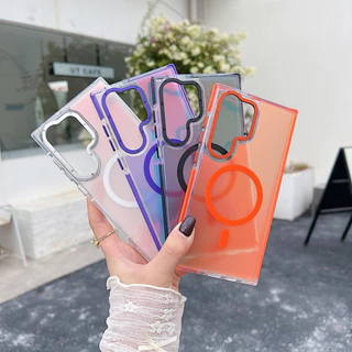 Matte โปร่งแสง Gradual เลเซอร์ Aurora แม่เหล็กสําหรับ Samsung S26 Ultra S25 Ultra S24 S23 S22 S21 Ultra Plus S25 S24 S23 S21 FE A56 ไร้สายชาร์จ Hard กันกระแทก