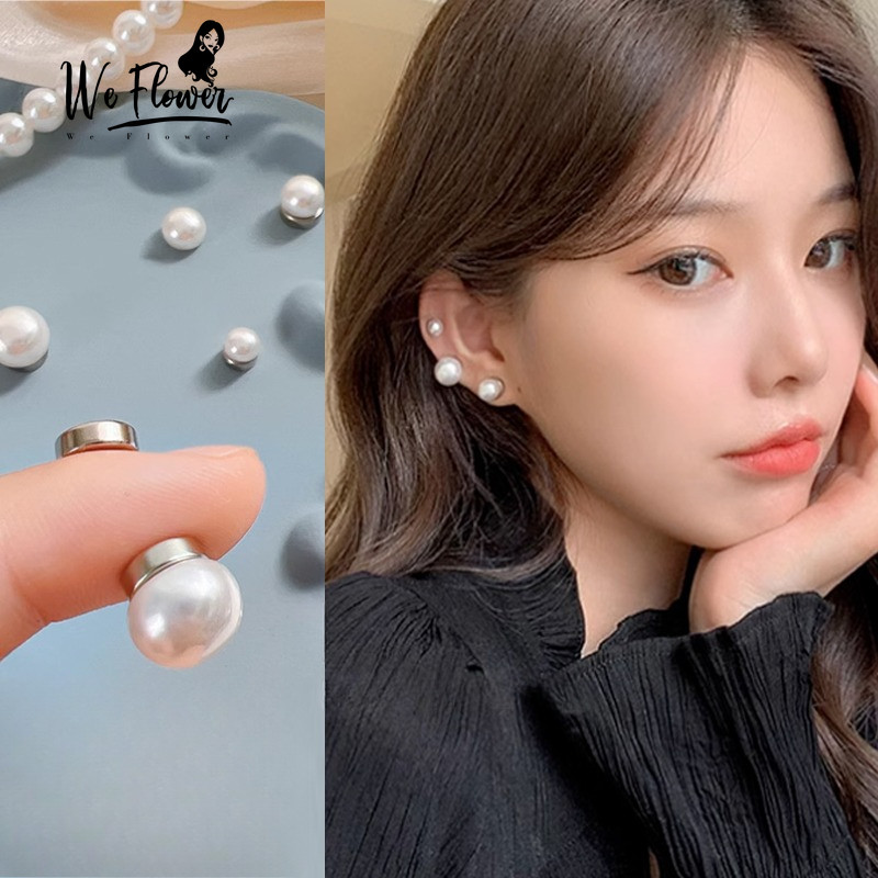 เรา ดอกไม้ไม่เจาะลูกปัดมุกมันวาวต่างหูแม่เหล็กสําหรับหญิงสาวสวมใส่ทุกวันไม่มีรูหูเครื่องประดับอุปกรณ์เสริม