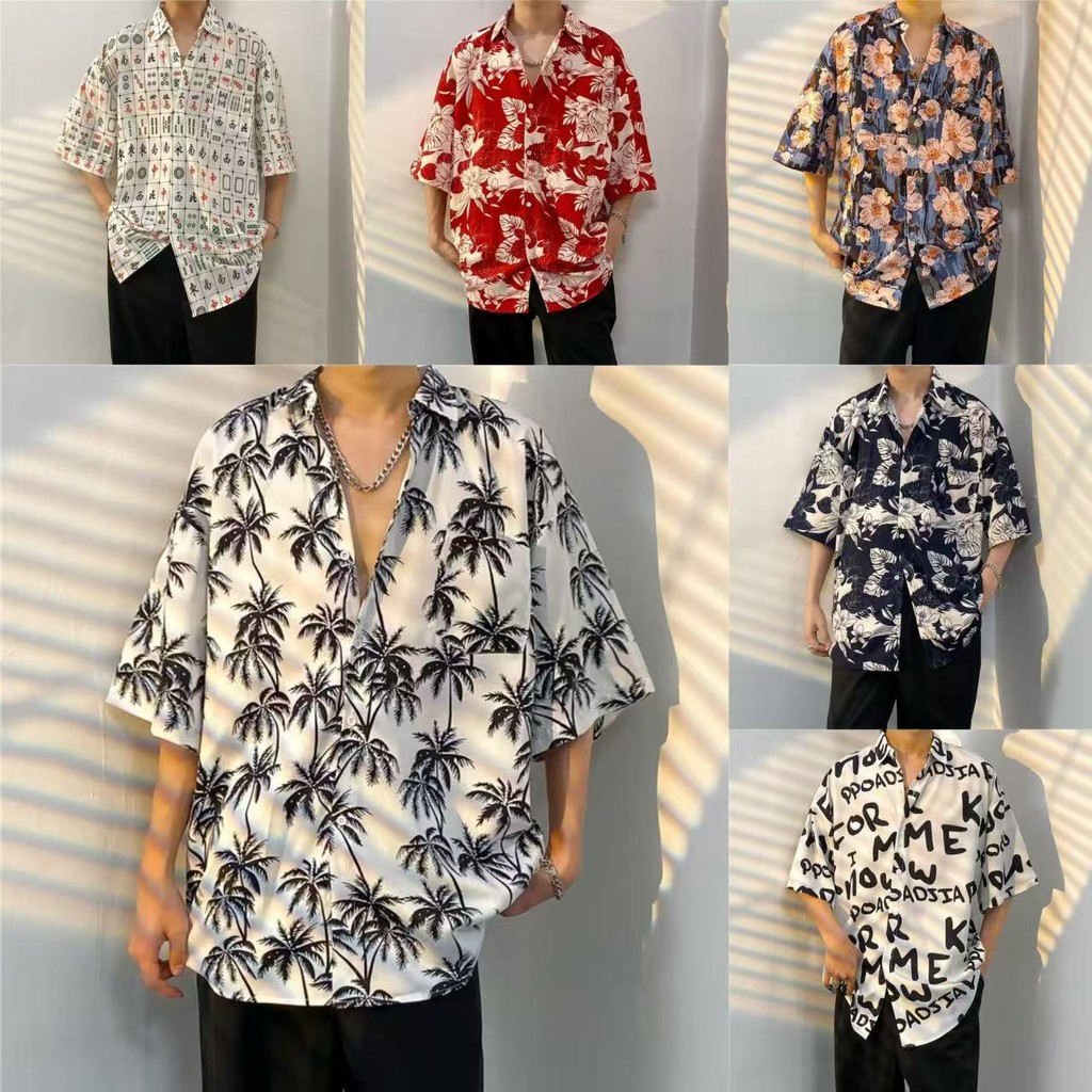 เสื้อฮาวาย hawaii แขนสั้น พิมพ์ลาย สำหรับผู้ชาย เสื้อเชิ้ตฮาวาย ฮาวายสไตล์เกาหลี ผ้าใส่สบาย สินค้าพร้อมส่ง M-3XL 100 แบบ รุ่น S25