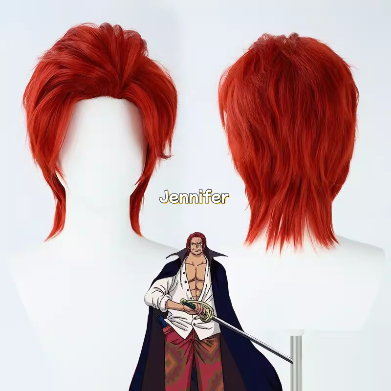 One Piece Akakami no shankusu Cosplay Wig 30cm Wine Red Medium Split Simulated Scalp Anime Short Wig