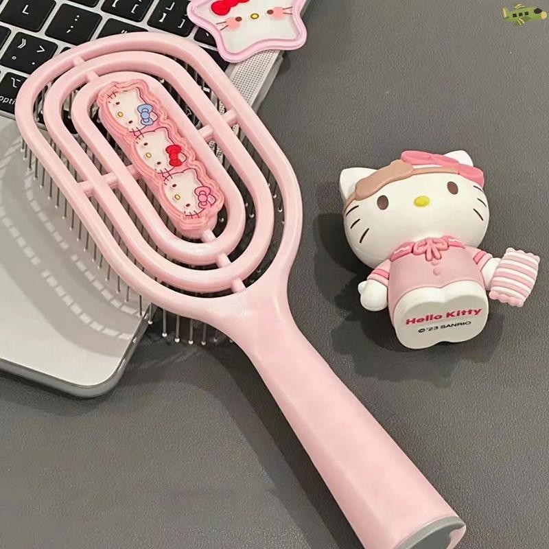 [UNC] Kawaii Hello Kitty Kuromi Cinnamoroll หวีกลวงนวดหวีถุงลมนิรภัยด้ามยาวหวีสําหรับสาวของขวัญวันเกิด TH