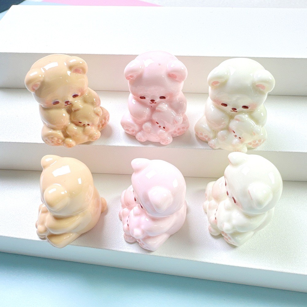 3pcs Bear Mom Dad and Baby 3D เรซิ่น Charms สําหรับ DIY 2.2*2.2*2.1 ซม.(1-177)