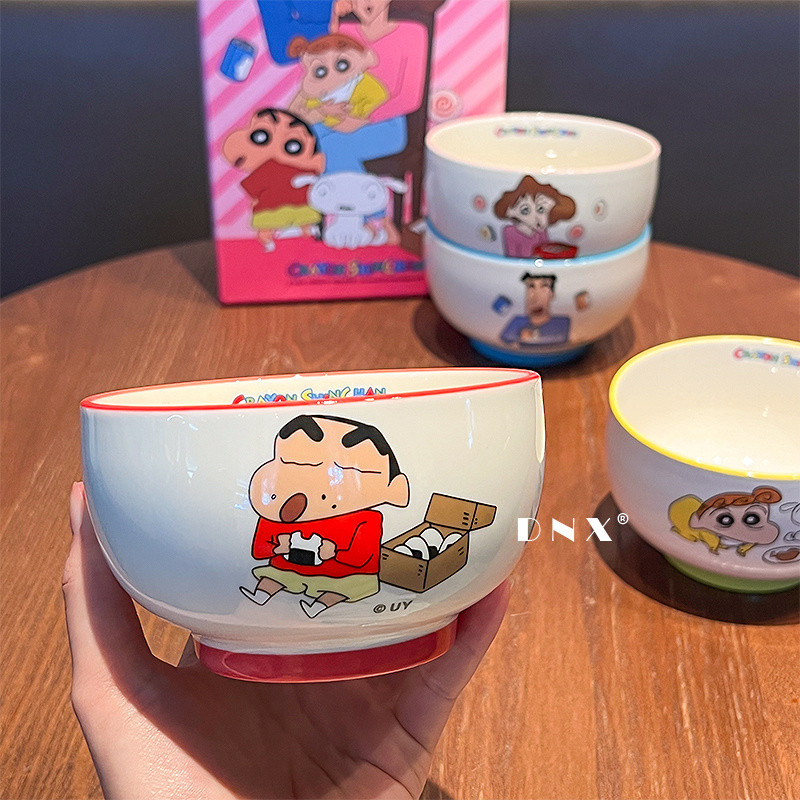 Crayon Xiaoxin แบรนด์ร่วมชามเซรามิกสำหรับเด็กรุ่นใหม่สำหรับเด็กผู้หญิงชามซุปในครัวเรือนมูลค่าสูงชุดเครื่องใช้บนโต๊ะอาหารของขวัญคริสต์มาส
