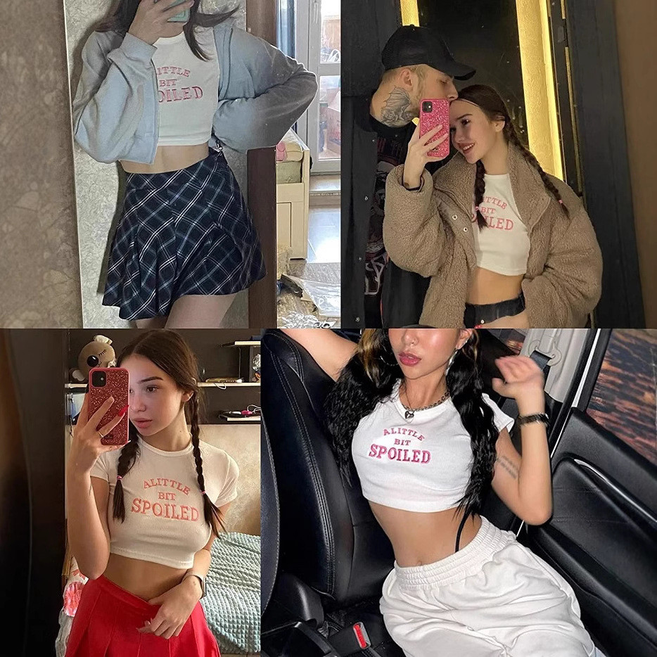 2025 เสื้อแขนสั้น คอกลม พิมพ์ลายตัวอักษร สไตล์ลําลอง เหมาะกับฤดูร้อน สําหรับผู้หญิง